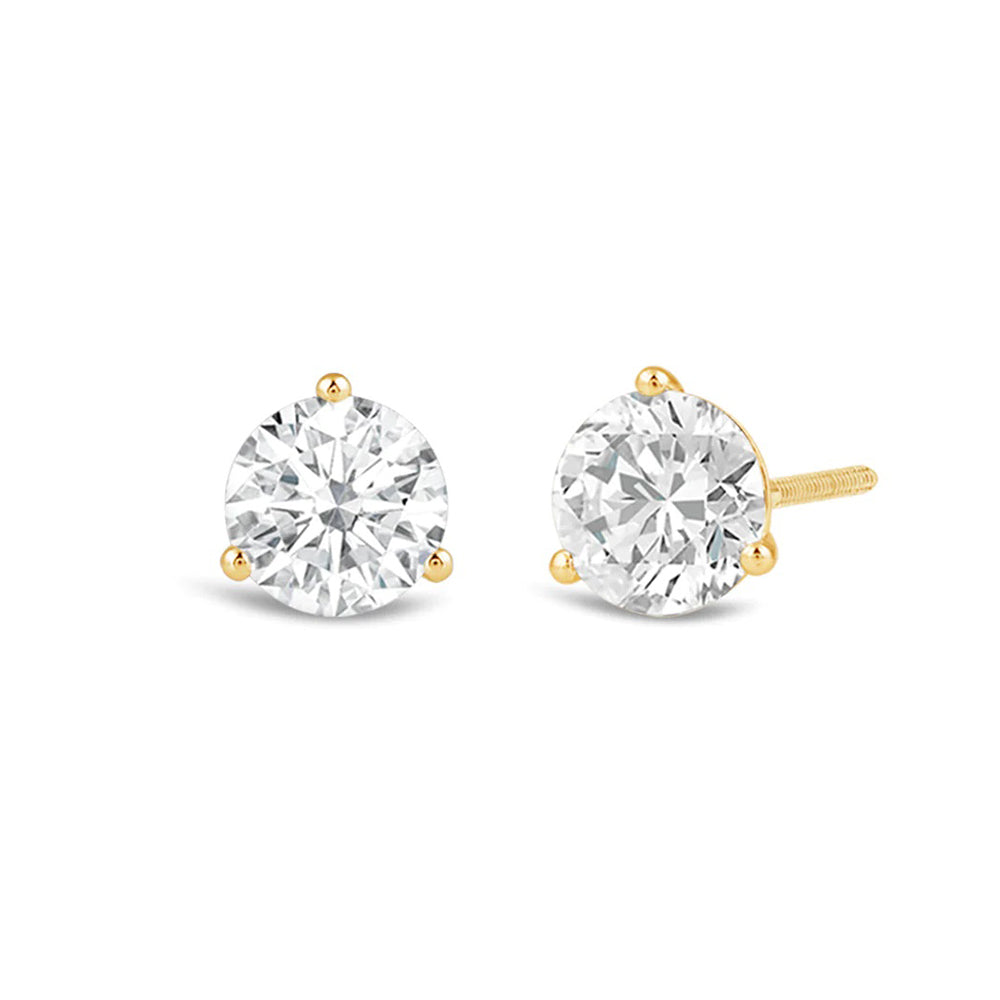 Premium Round Martini Stud Earrings (E/F VS+) with 14KT Yellow Gold / Lab / 1 Cut Diamond in 14KT Yellow Gold / Lab / 1 view 1
