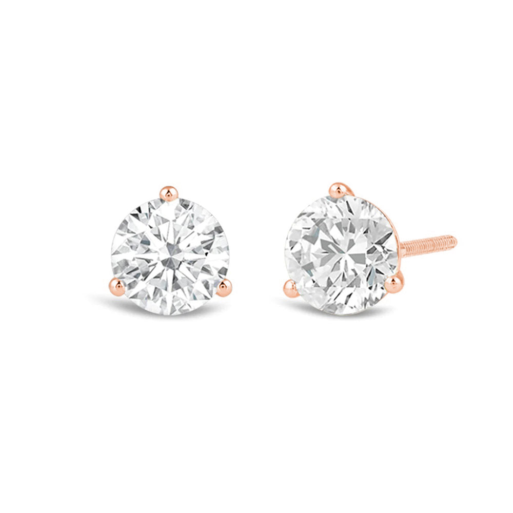 Premium Round Martini Stud Earrings (E/F VS+) with 14KT Rose Gold / Lab / 1 1/2 Cut Diamond in 14KT Rose Gold / Lab / 1 1/2 view 1
