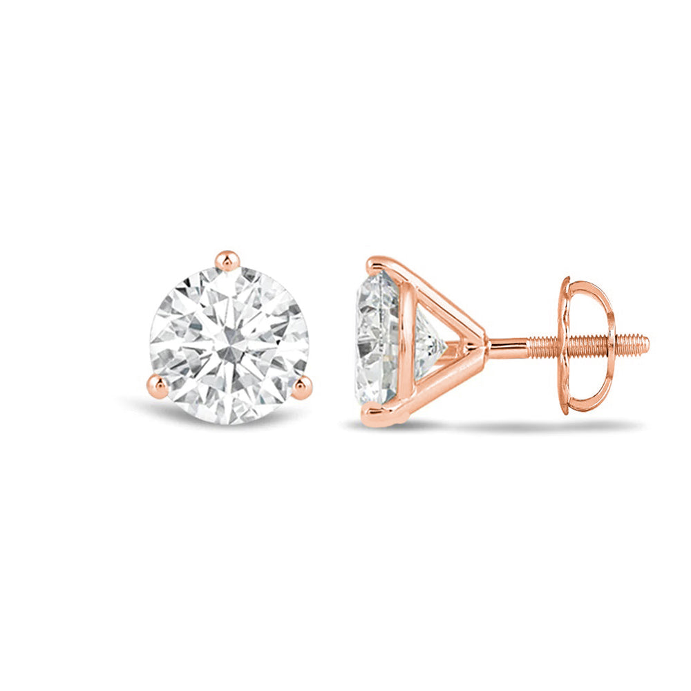 Premium Round Martini Stud Earrings (E/F VS+) with 14KT Rose Gold / Lab / 1 1/2 Cut Diamond in 14KT Rose Gold / Lab / 1 1/2 view 4
