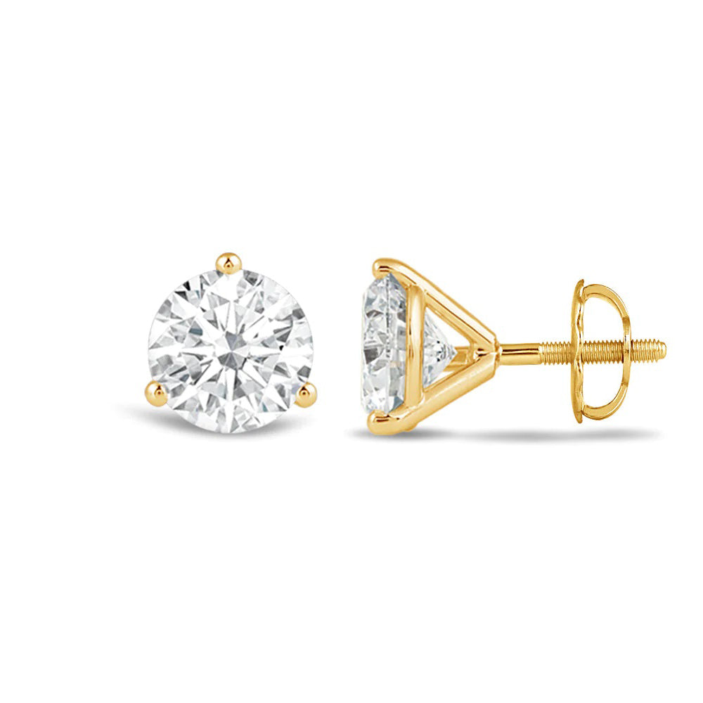 Premium Round Martini Stud Earrings (E/F VS+) with 14KT Yellow Gold / Lab / 2 Cut Diamond in 14KT Yellow Gold / Lab / 2 view 4
