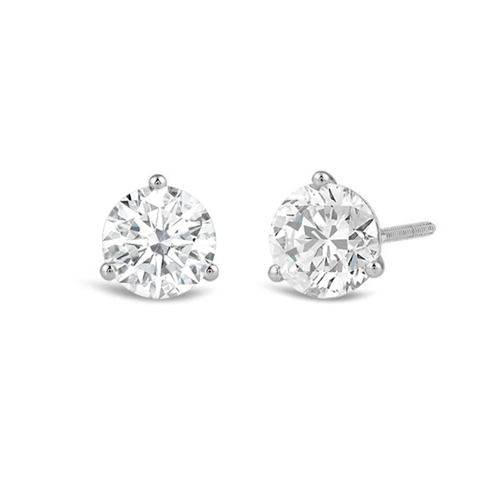 Premium Round Martini Stud Earrings (E/F VS+) with Platinum / Lab / 2 Cut Diamond in 14KT Platinum / Lab / 2 view 1
