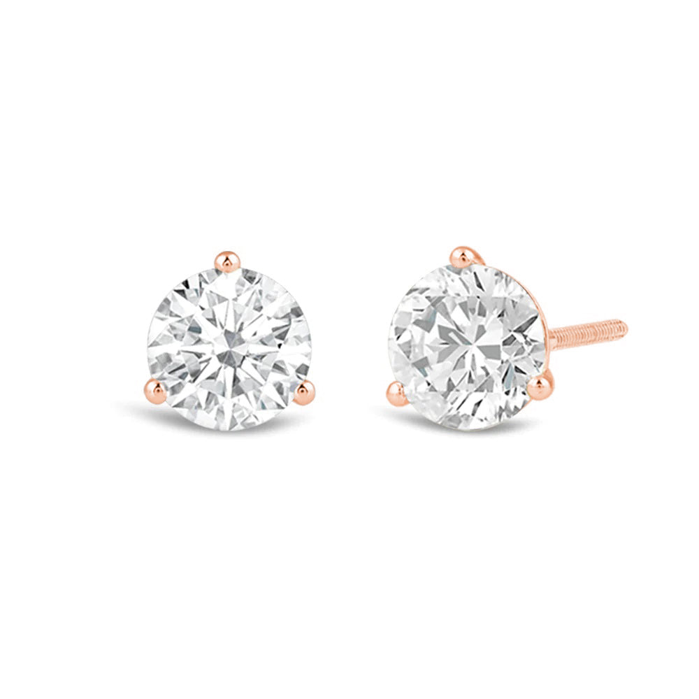 Premium Round Martini Stud Earrings (E/F VS+) with 14KT Rose Gold / Lab / 2 Cut Diamond in 14KT Rose Gold / Lab / 2 view 1
