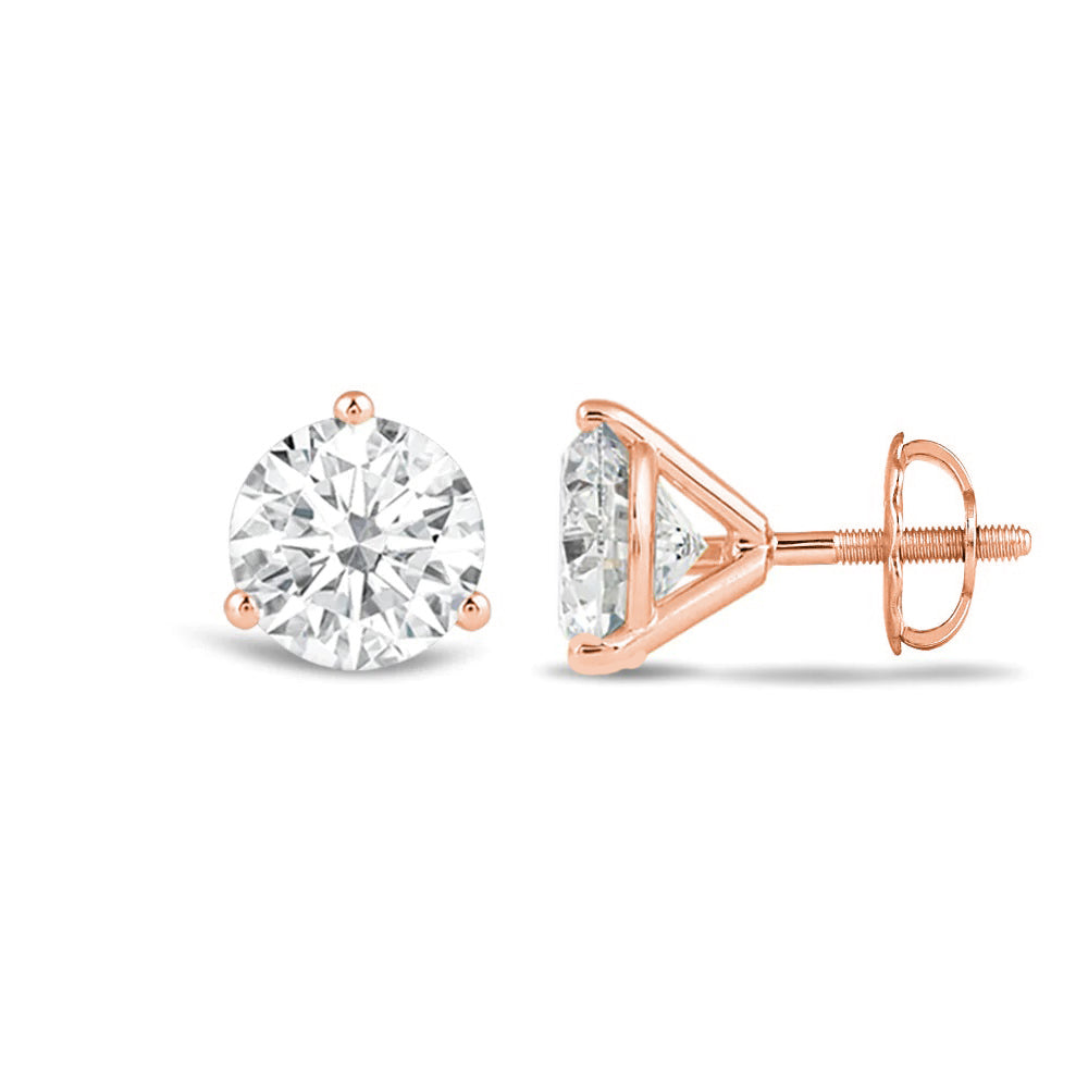 Premium Round Martini Stud Earrings (E/F VS+) with 14KT Rose Gold / Lab / 2 Cut Diamond in 14KT Rose Gold / Lab / 2 view 4
