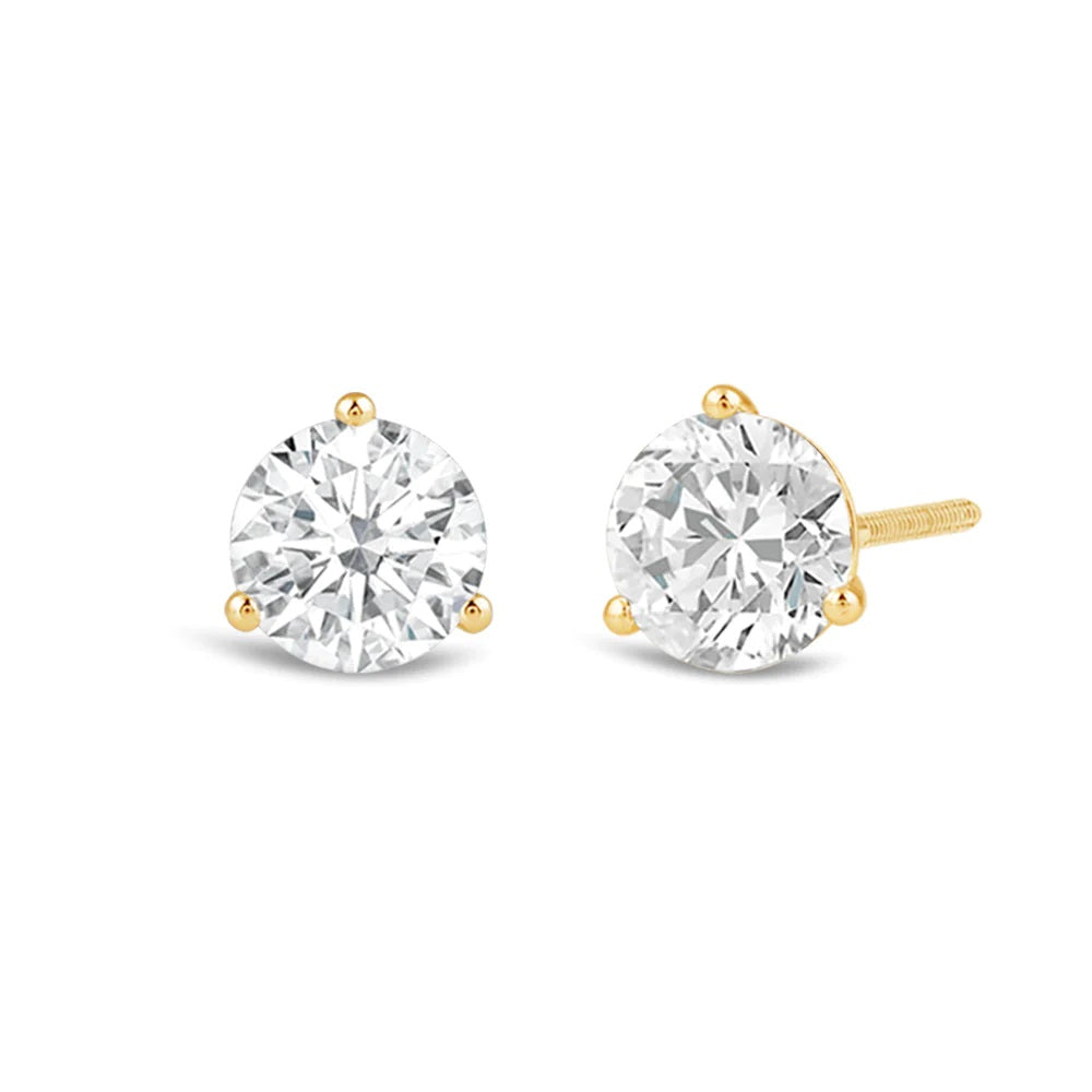Premium Round Martini Stud Earrings (E/F VS+) with 14KT Yellow Gold / Lab / 2 Cut Diamond in 14KT Yellow Gold / Lab / 2 view 1
