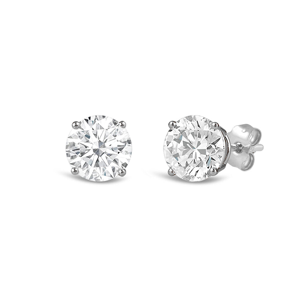 Certified Classic Round Diamond Four Prong Stud Earrings (IGI: G/H VS+) with 14KT White Gold / Lab / 1 Cut Diamond in 14KT White Gold / Lab / 1 view 1
