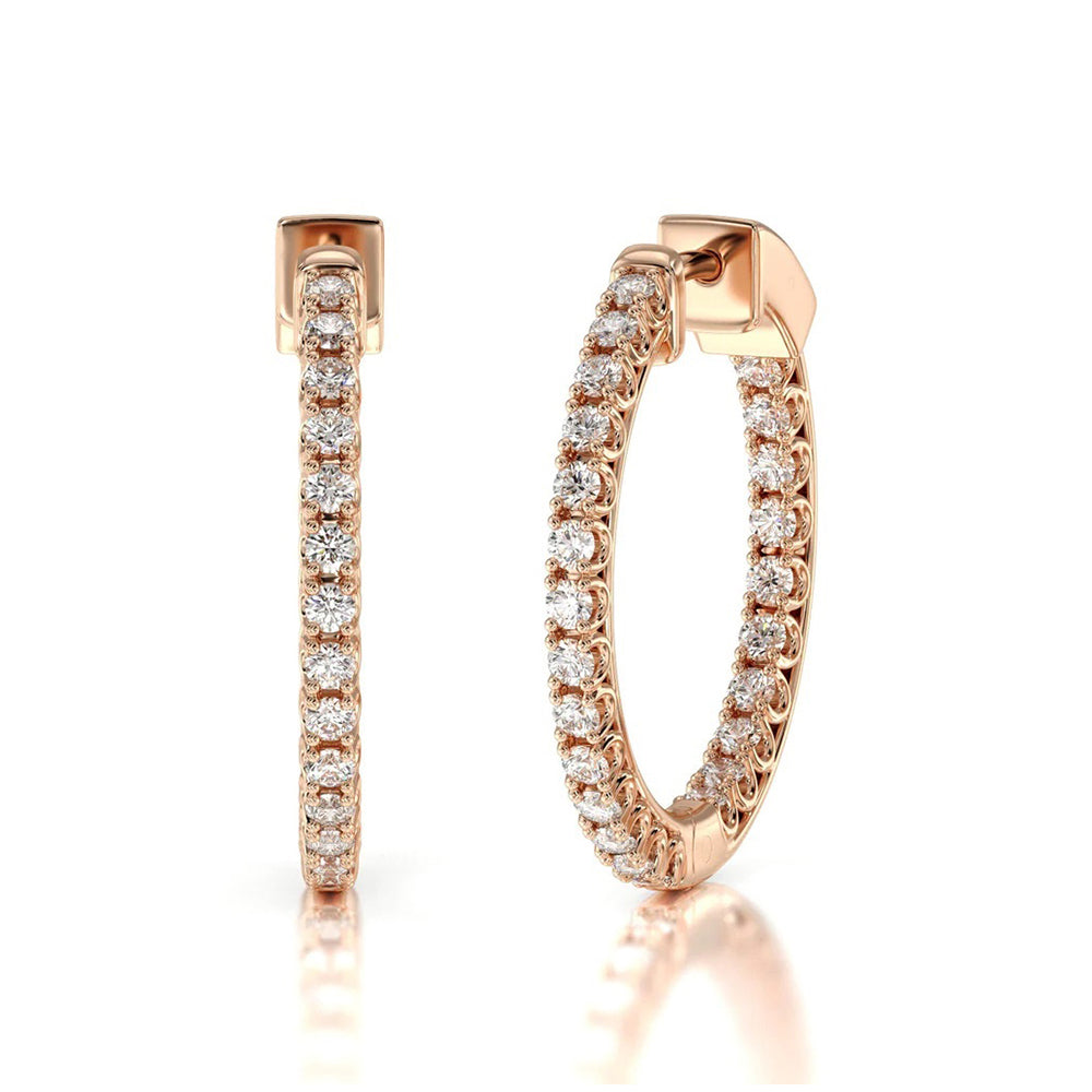 Inside Out Diamond Round Hoops with 14KT Rose Gold / Natural / 1 1/2 Cut Diamond in 14KT Rose Gold / Natural / 1 1/2 view 1
