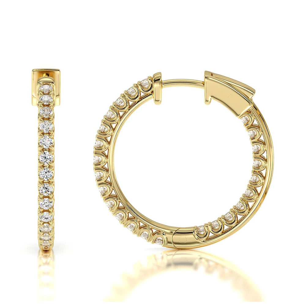 Inside Out Diamond Round Hoops with 14KT Yellow Gold / Natural / 1 1/2 Cut Diamond in 14KT Yellow Gold / Natural / 1 1/2 view 4
