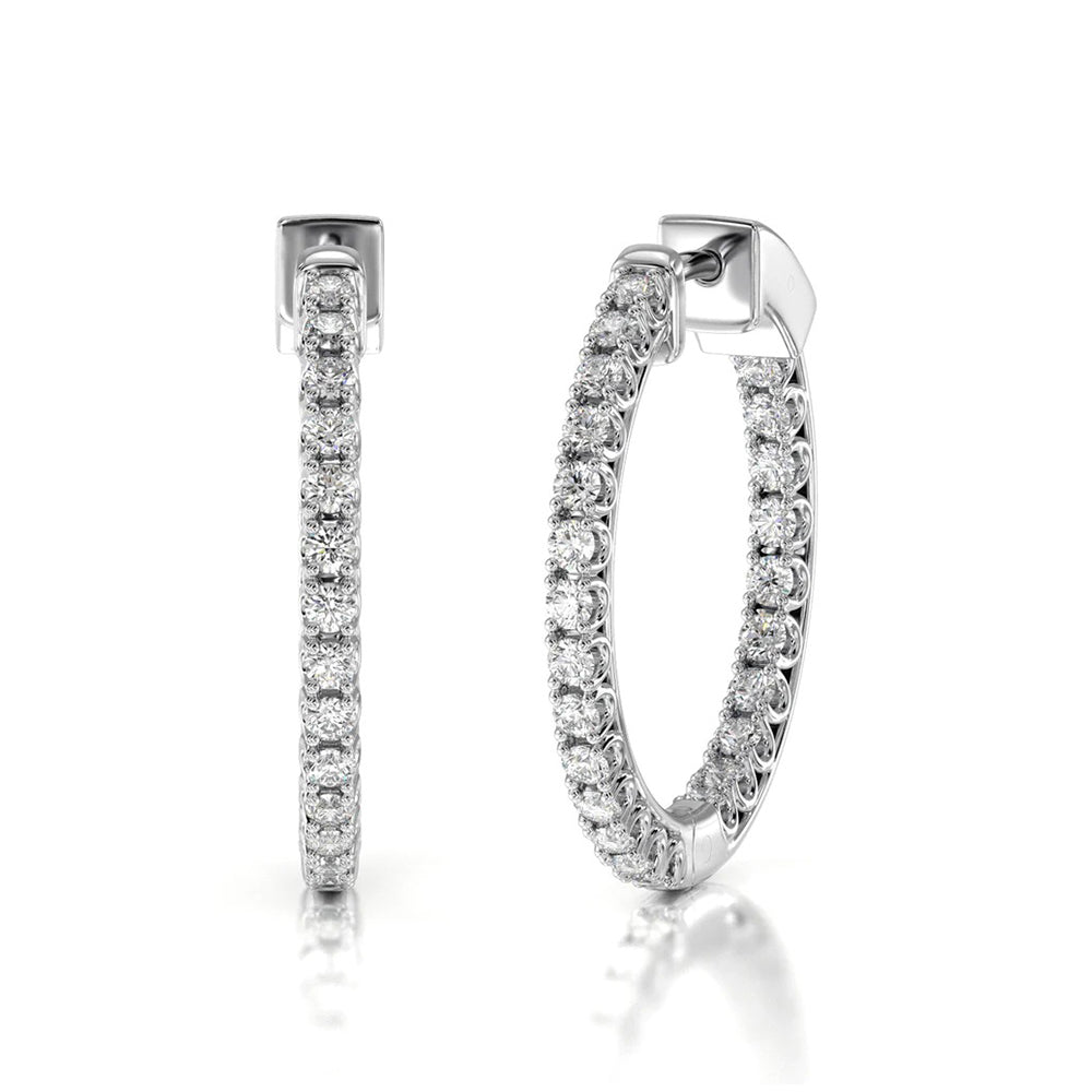 Inside Out Diamond Round Hoops with 14KT White Gold / Natural / 1 1/2 Cut Diamond in 14KT White Gold / Natural / 1 1/2 view 1

