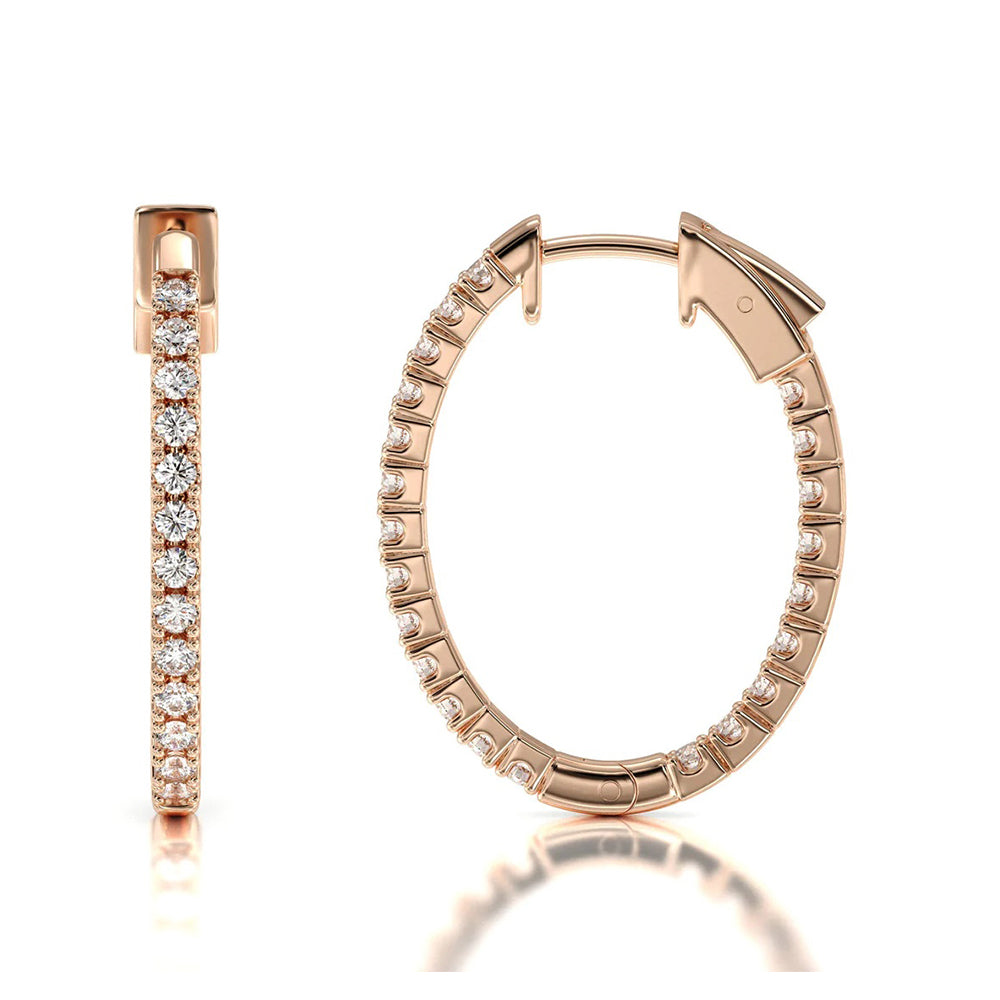 Inside Out Diamond Oval Hoops with 14KT Rose Gold / Natural / 1/2 Cut Diamond in 14KT Rose Gold / Natural / 1/2 view 4
