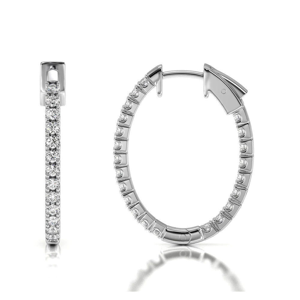 Inside Out Diamond Oval Hoops with 14KT White Gold / Natural / 1/2 Cut Diamond in 14KT White Gold / Natural / 1/2 view 4
