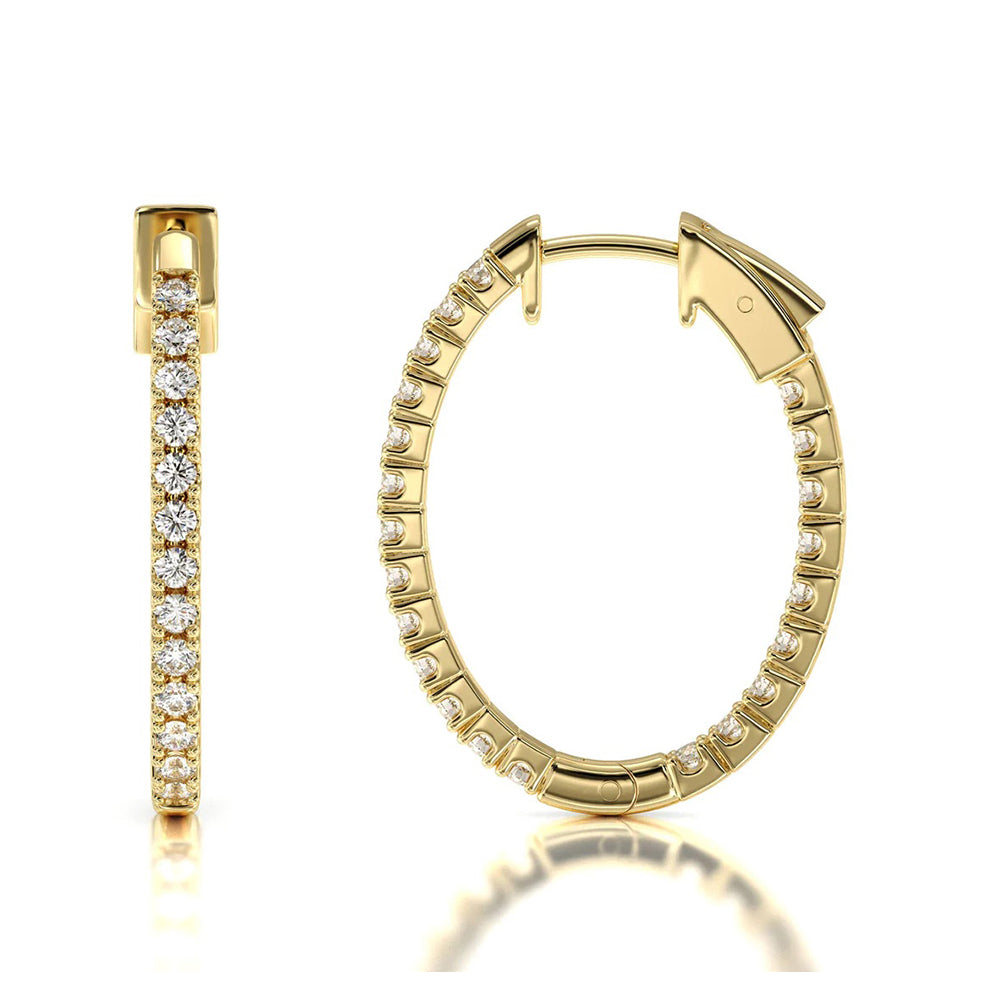 Inside Out Diamond Oval Hoops with 14KT Yellow Gold / Natural / 1/2 Cut Diamond in 14KT Yellow Gold / Natural / 1/2 view 4
