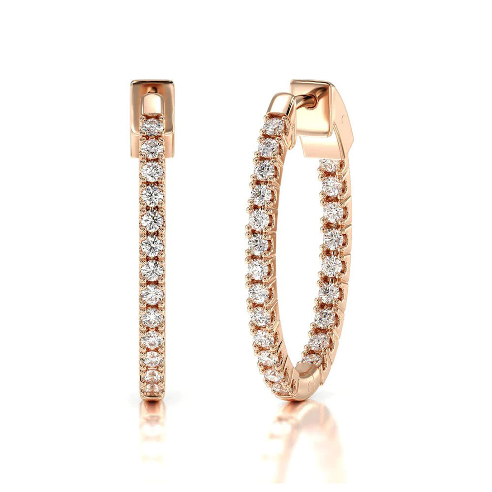 Inside Out Diamond Oval Hoops with 14KT Rose Gold / Natural / 1 Cut Diamond in 14KT Rose Gold / Natural / 1 view 1
