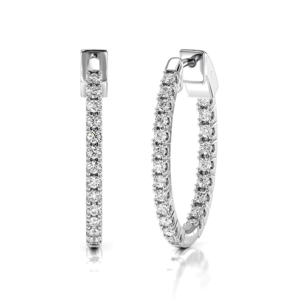 Inside Out Diamond Oval Hoops with 14KT White Gold / Natural / 1 Cut Diamond in 14KT White Gold / Natural / 1 view 1
