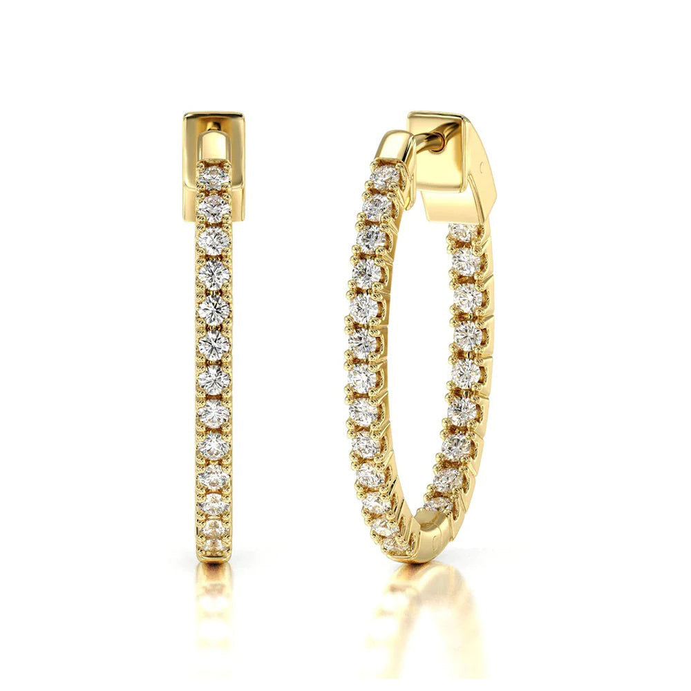 Inside Out Diamond Oval Hoops with 14KT Yellow Gold / Natural / 1 Cut Diamond in 14KT Yellow Gold / Natural / 1 view 1
