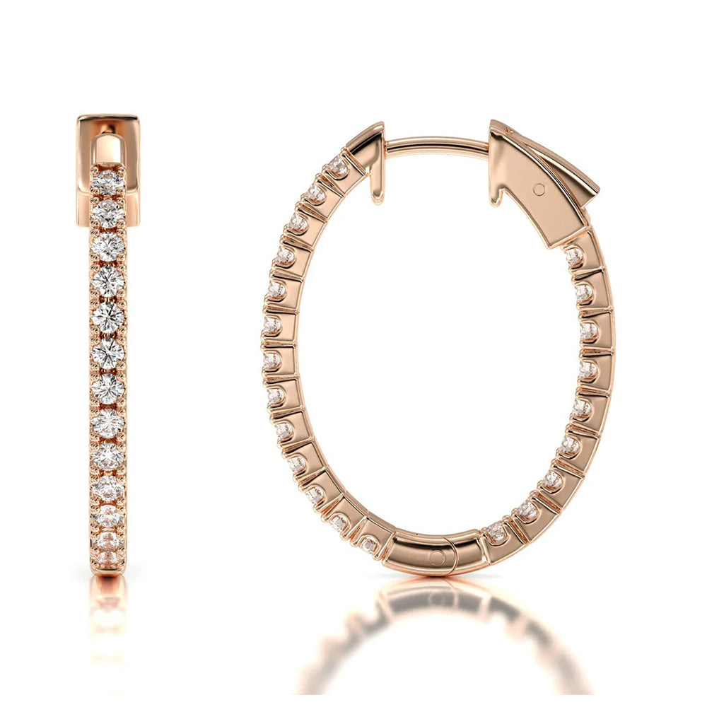 Inside Out Diamond Oval Hoops with 14KT Rose Gold / Natural / 1 Cut Diamond in 14KT Rose Gold / Natural / 1 view 4
