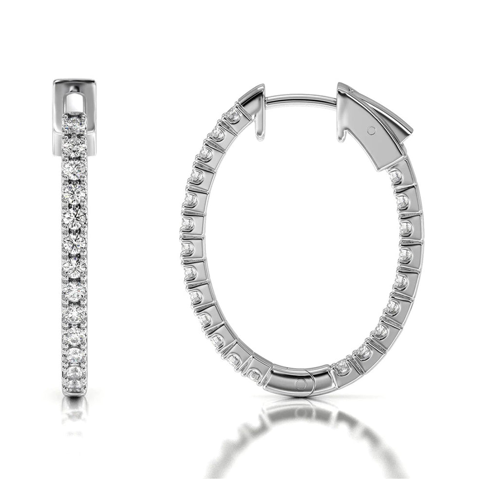 Inside Out Diamond Oval Hoops with 14KT White Gold / Natural / 1 Cut Diamond in 14KT White Gold / Natural / 1 view 4

