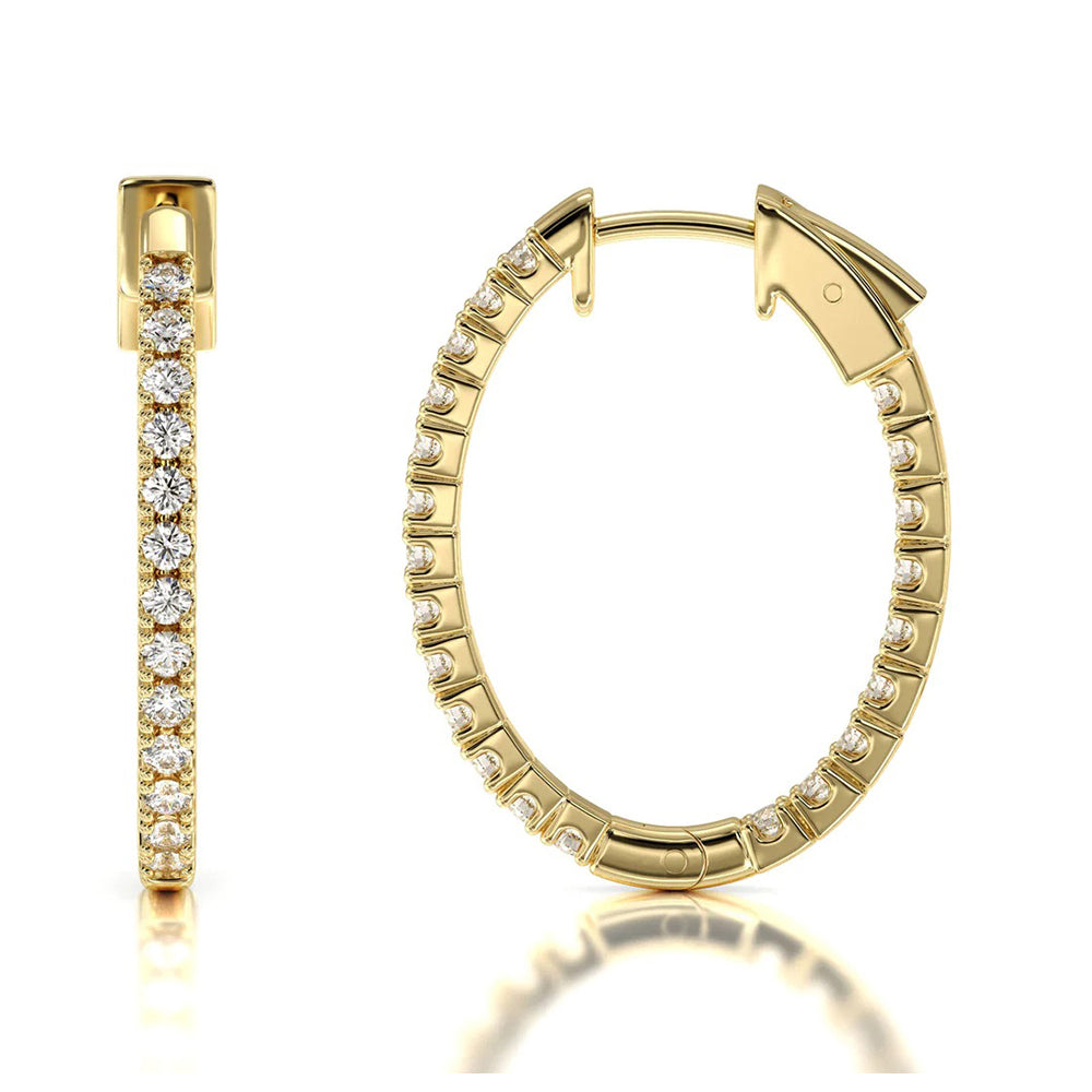 Inside Out Diamond Oval Hoops with 14KT Yellow Gold / Natural / 1 Cut Diamond in 14KT Yellow Gold / Natural / 1 view 4
