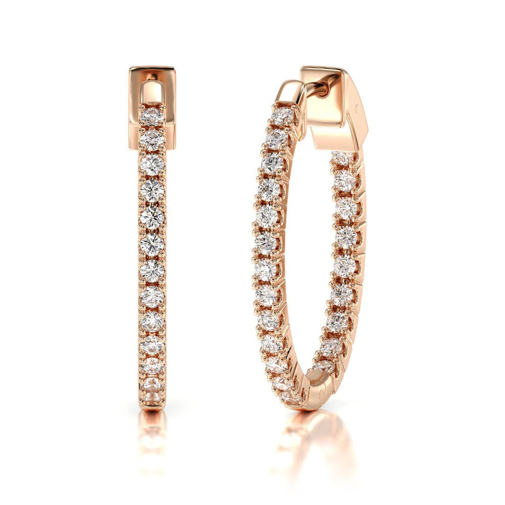 Inside Out Diamond Oval Hoops with 14KT Rose Gold / Natural / 1 1/2 Cut Diamond in 14KT Rose Gold / Natural / 1 1/2 view 1
