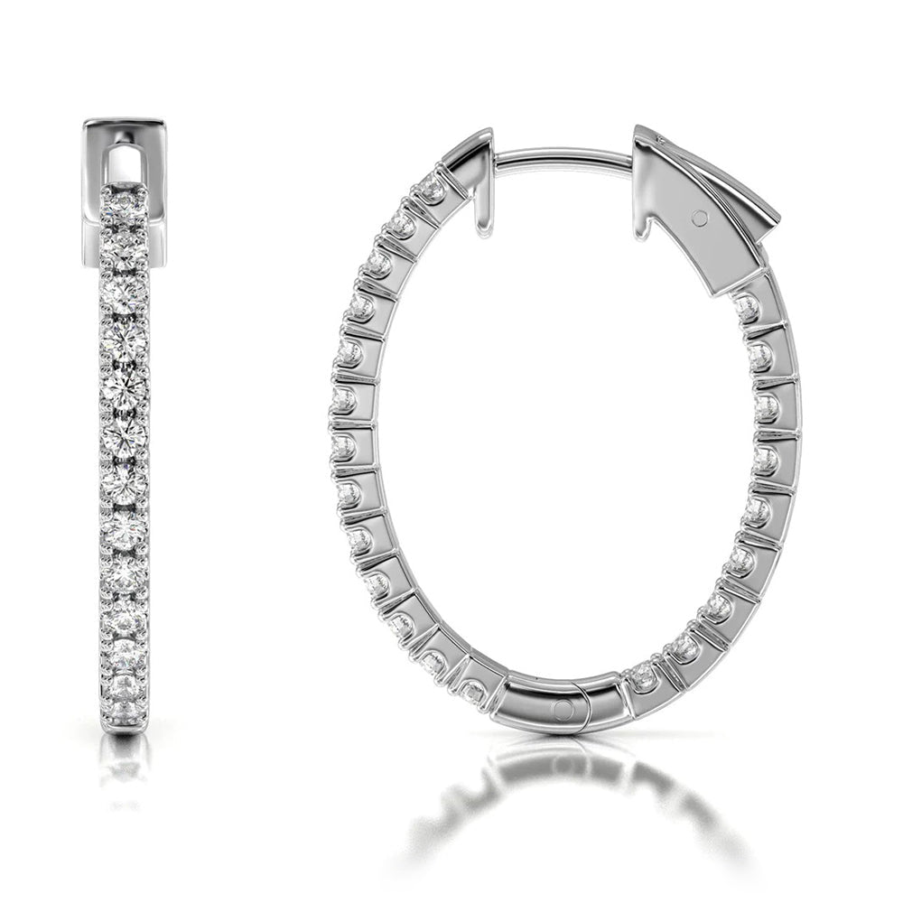 Inside Out Diamond Oval Hoops with 14KT White Gold / Natural / 1 1/2 Cut Diamond in 14KT White Gold / Natural / 1 1/2 view 4
