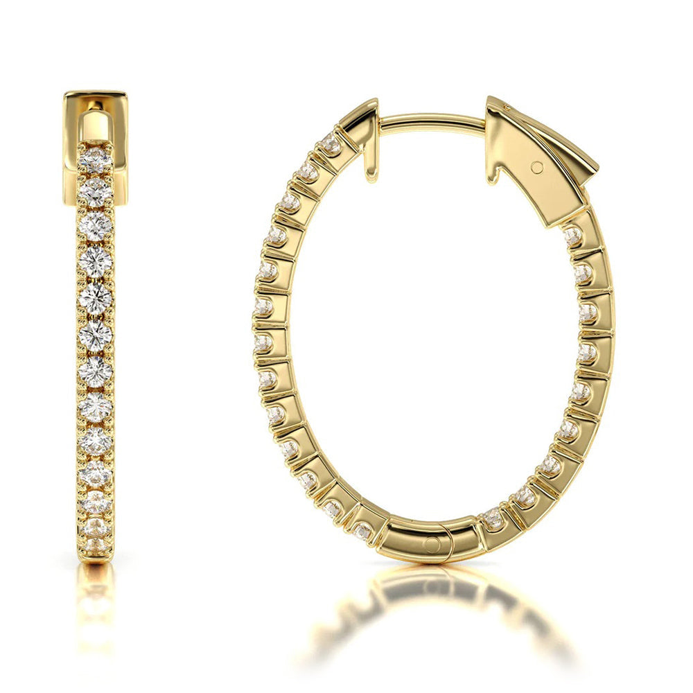 Inside Out Diamond Oval Hoops with 14KT Yellow Gold / Natural / 1 1/2 Cut Diamond in 14KT Yellow Gold / Natural / 1 1/2 view 4
