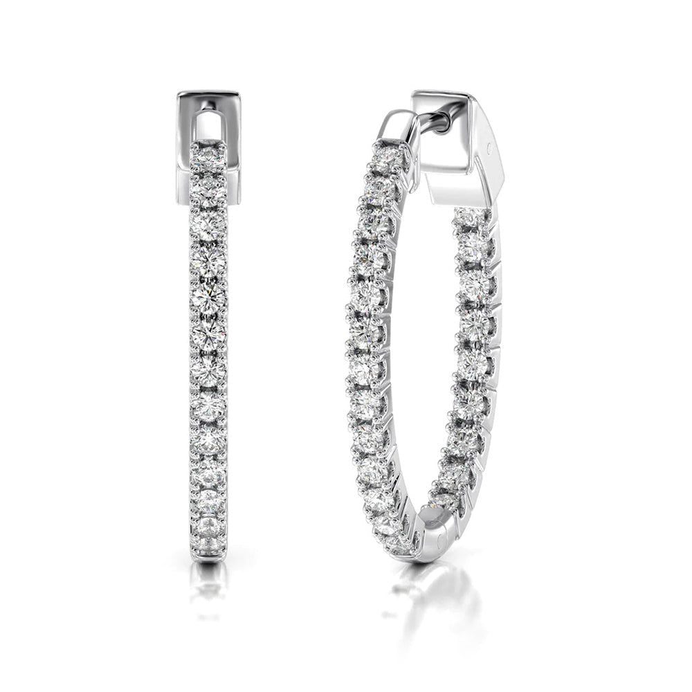 Inside Out Diamond Oval Hoops with 14KT White Gold / Natural / 1 1/2 Cut Diamond in 14KT White Gold / Natural / 1 1/2 view 1
