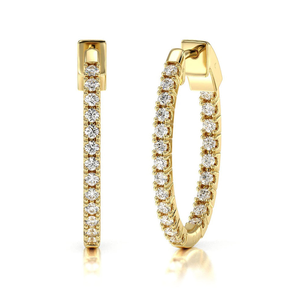 Inside Out Diamond Oval Hoops with 14KT Yellow Gold / Natural / 1 1/2 Cut Diamond in 14KT Yellow Gold / Natural / 1 1/2 view 1
