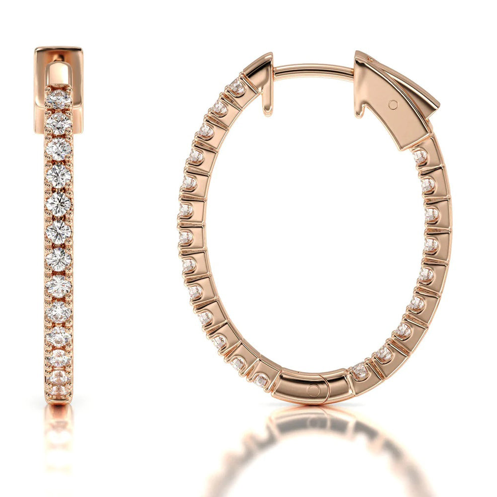 Inside Out Diamond Oval Hoops with 14KT Rose Gold / Natural / 2 Cut Diamond in 14KT Rose Gold / Natural / 2 view 4
