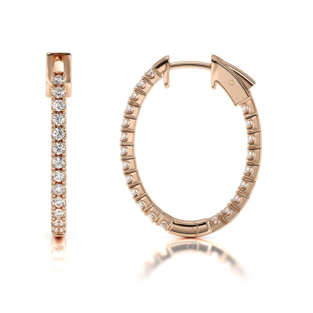 Inside Out Diamond Oval Hoops with 14KT Rose Gold / Lab / 2 Cut Diamond in 14KT Rose Gold / Lab / 2 view 4
