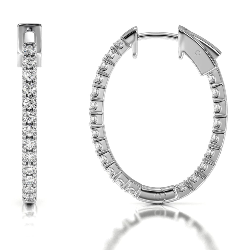 Inside Out Diamond Oval Hoops with 14KT White Gold / Natural / 2 Cut Diamond in 14KT White Gold / Natural / 2 view 4
