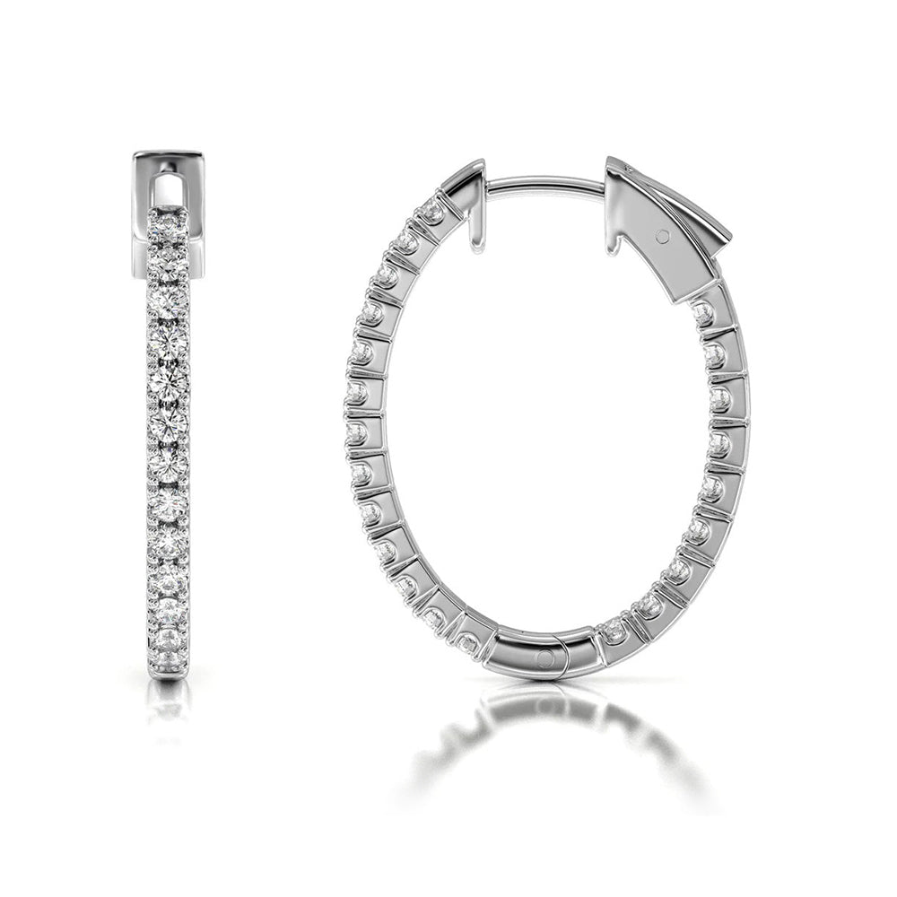 Inside Out Diamond Oval Hoops with 14KT White Gold / Lab / 2 Cut Diamond in 14KT White Gold / Lab / 2 view 4
