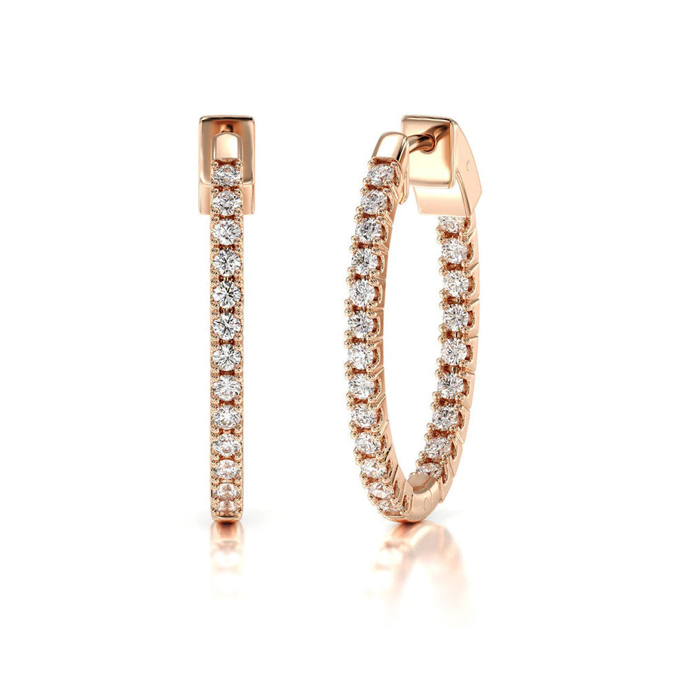 Inside Out Diamond Oval Hoops with 14KT Rose Gold / Lab / 2 Cut Diamond in 14KT Rose Gold / Lab / 2 view 1
