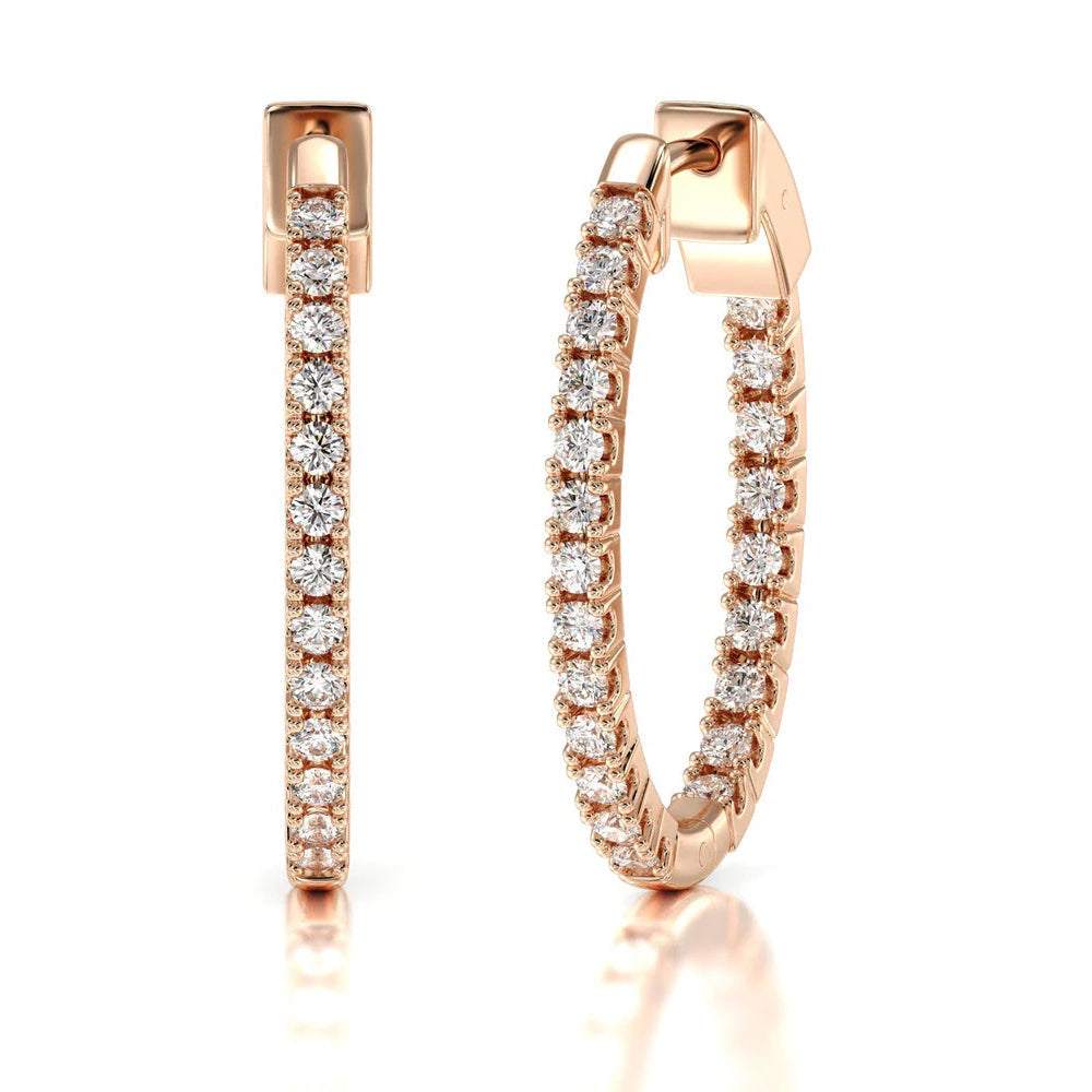 Inside Out Diamond Oval Hoops with 14KT Rose Gold / Natural / 2 Cut Diamond in 14KT Rose Gold / Natural / 2 view 1
