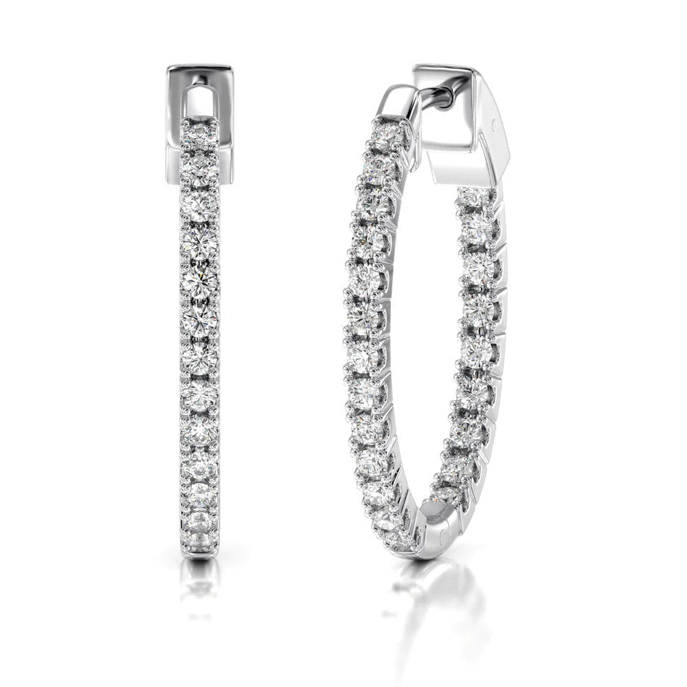 Inside Out Diamond Oval Hoops with 14KT White Gold / Natural / 2 Cut Diamond in 14KT White Gold / Natural / 2 view 1
