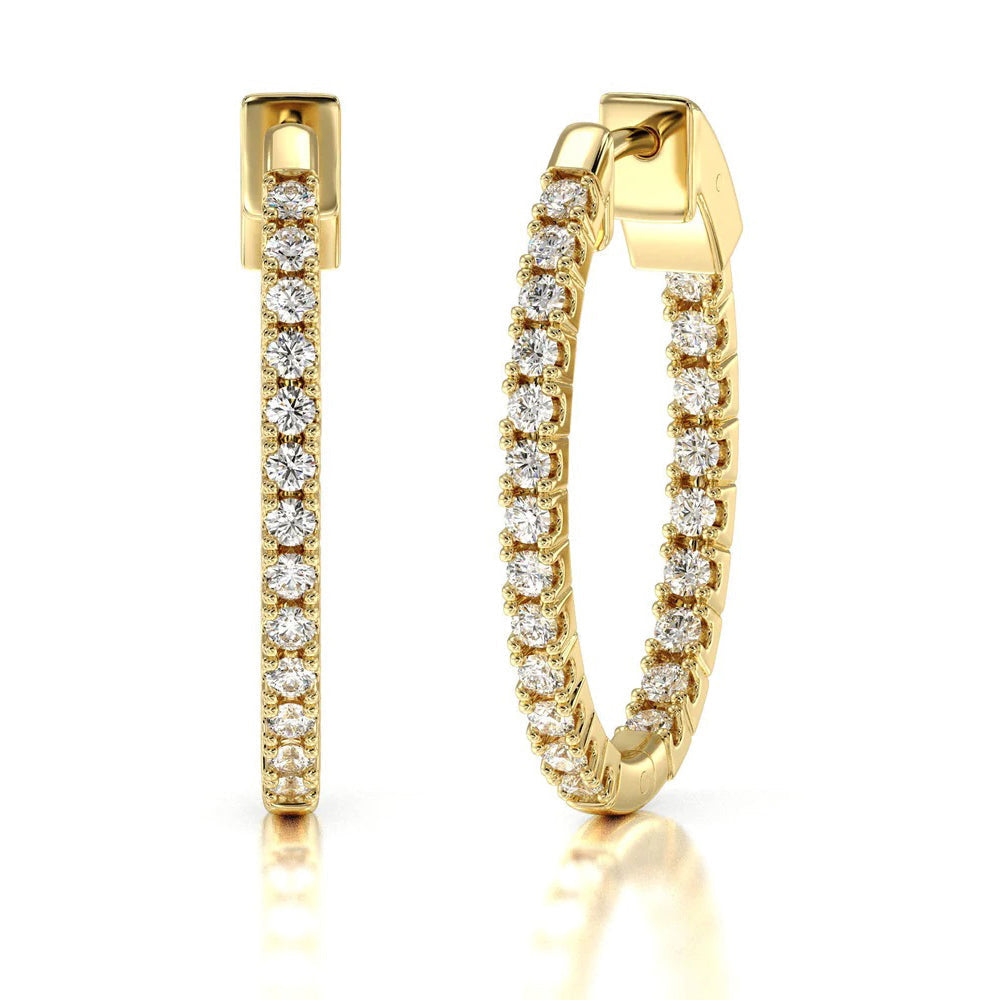 Inside Out Diamond Oval Hoops with 14KT Yellow Gold / Natural / 2 Cut Diamond in 14KT Yellow Gold / Natural / 2 view 1
