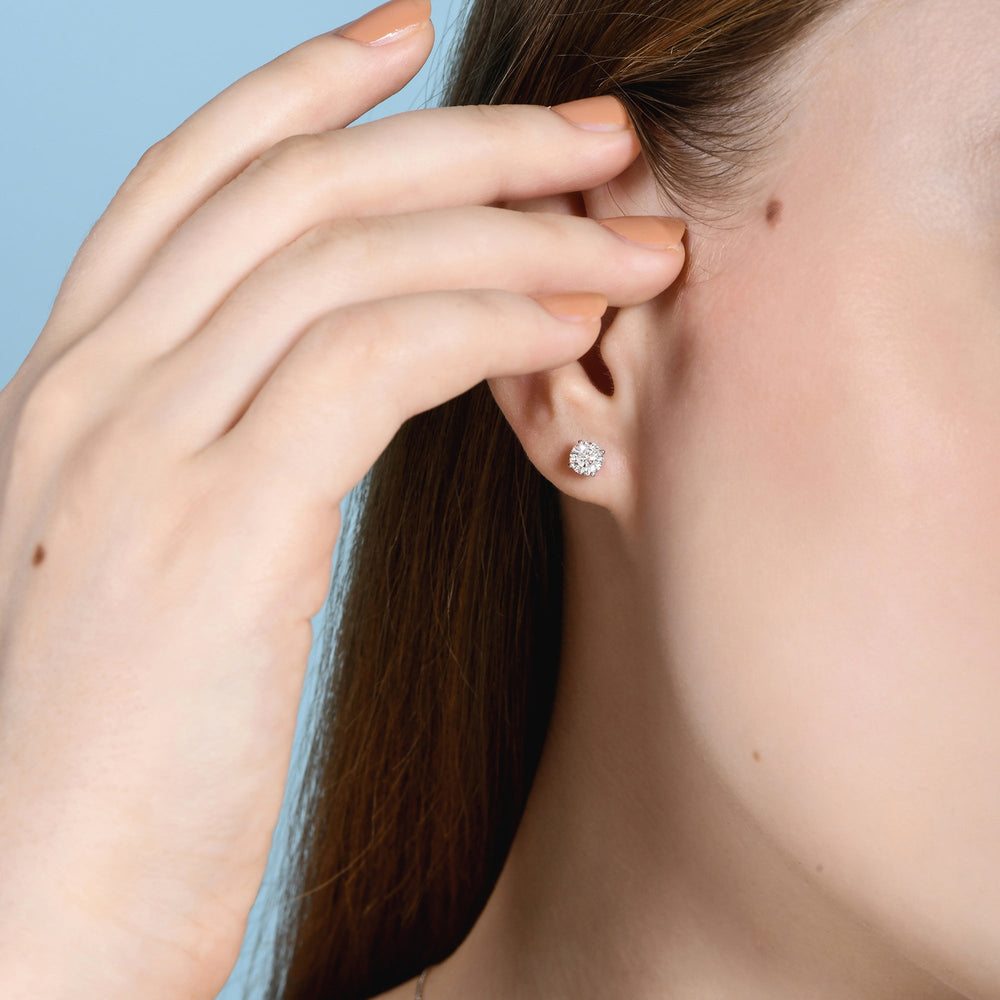 Classic Round Diamond Four Prong Stud Earrings with Round Cut Diamond in 14KT Rose Gold view 3
