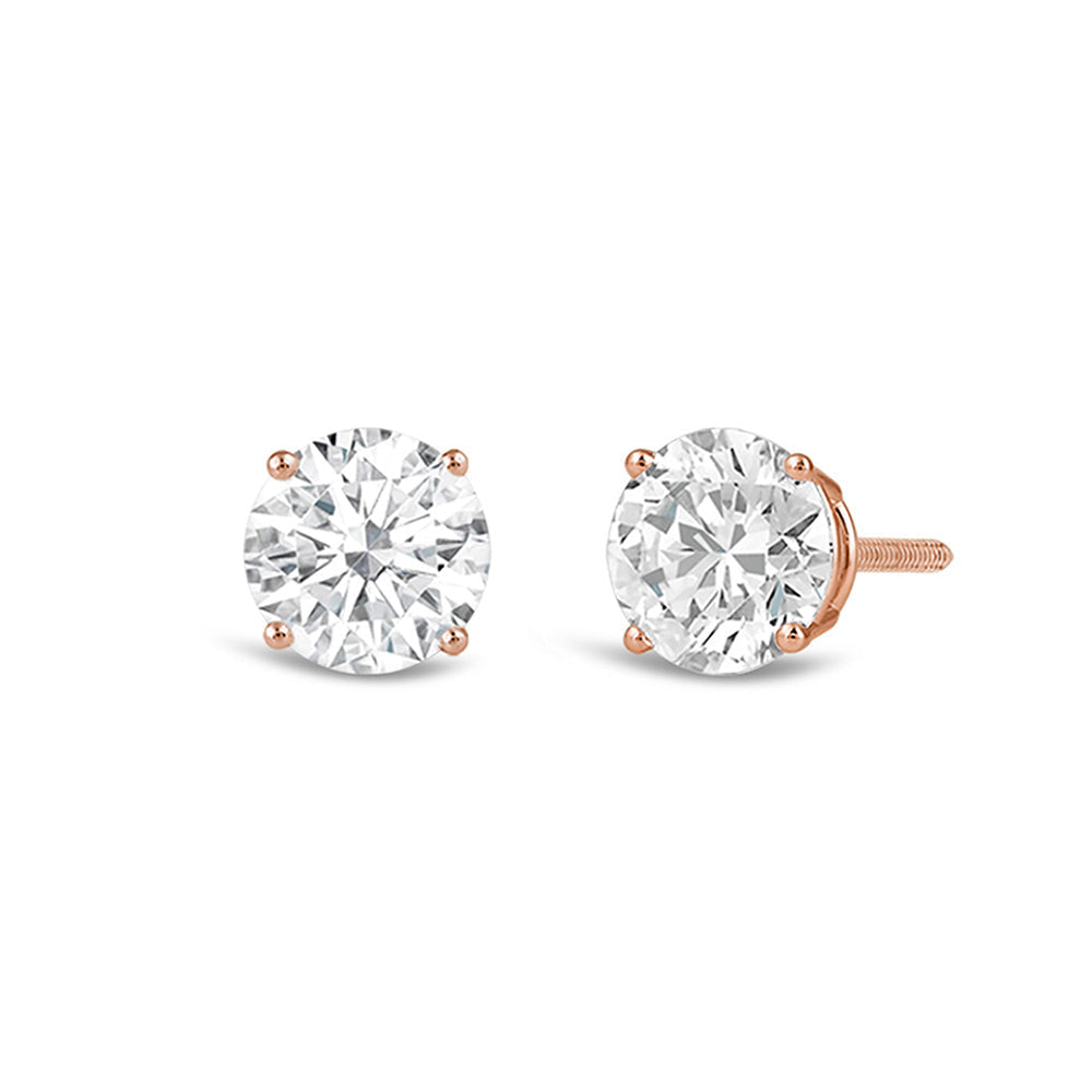 Premium Round Diamond Four Prong Studs (E+ VS+) with 14KT Rose Gold / Lab / 1 Cut Diamond in 14KT Rose Gold / Lab / 1 view 2
