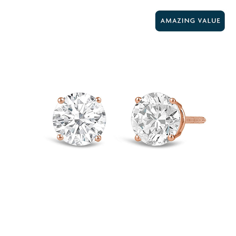 Classic Round Diamond Four Prong Stud Earrings