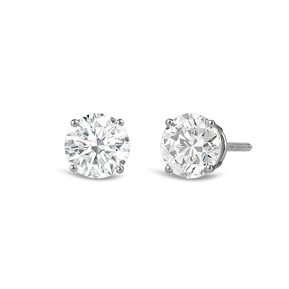 Classic Round Diamond Four Prong Studs Earrings (F/G SI+) with Platinum / Lab / 1 Cut Diamond in 14KT Platinum / Lab / 1 view 1
