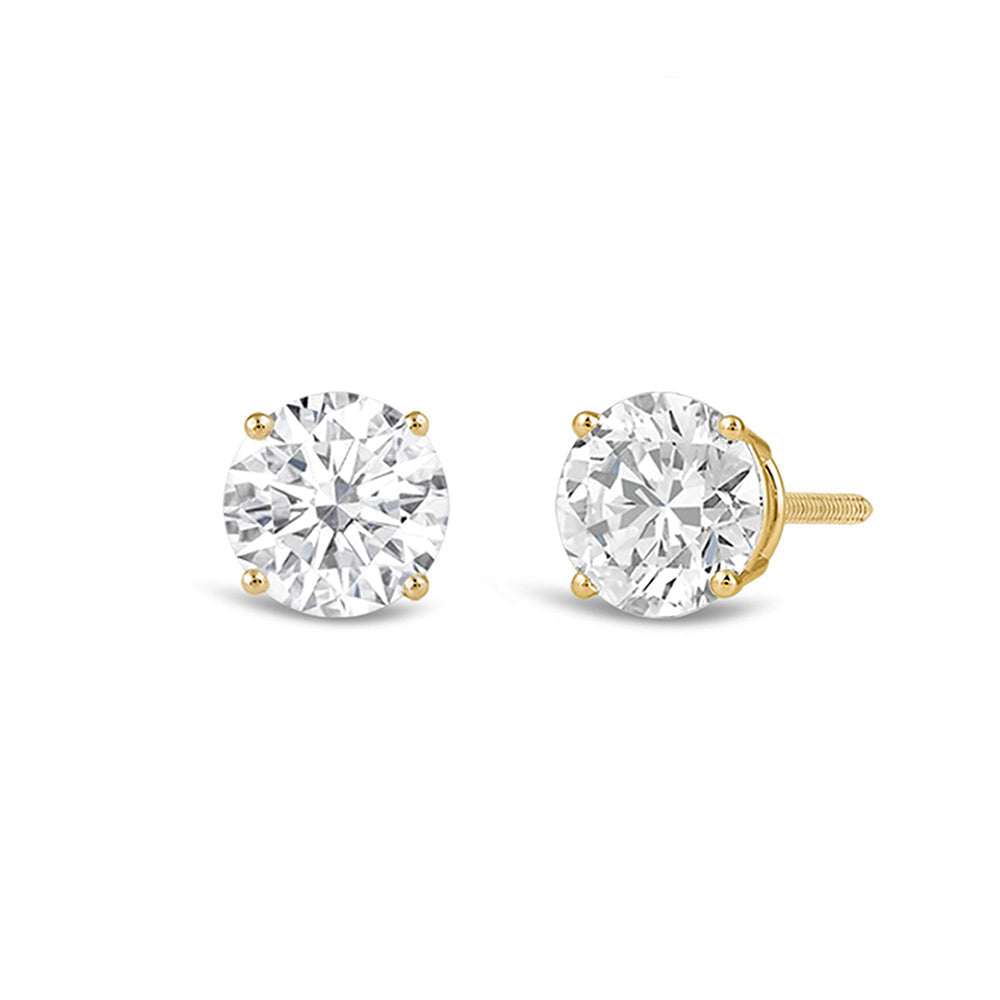 Premium Round Diamond Four Prong Studs (E+ VS+) with 14KT Yellow Gold / Lab / 1 Cut Diamond in 14KT Yellow Gold / Lab / 1 view 2
