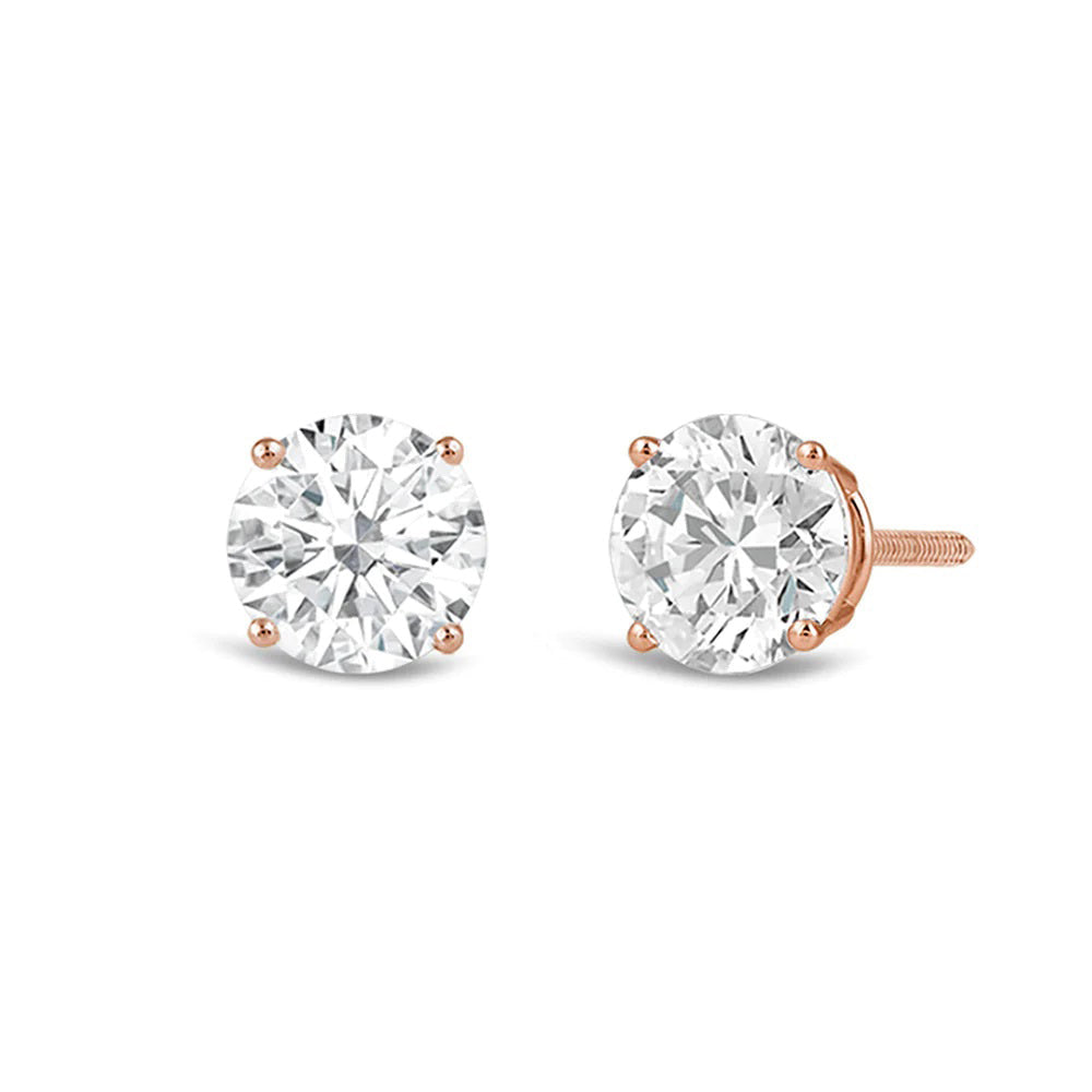 Premium Round Diamond Four Prong Studs (E+ VS+) with 14KT Rose Gold / Lab / 2 Cut Diamond in 14KT Rose Gold / Lab / 2 view 2
