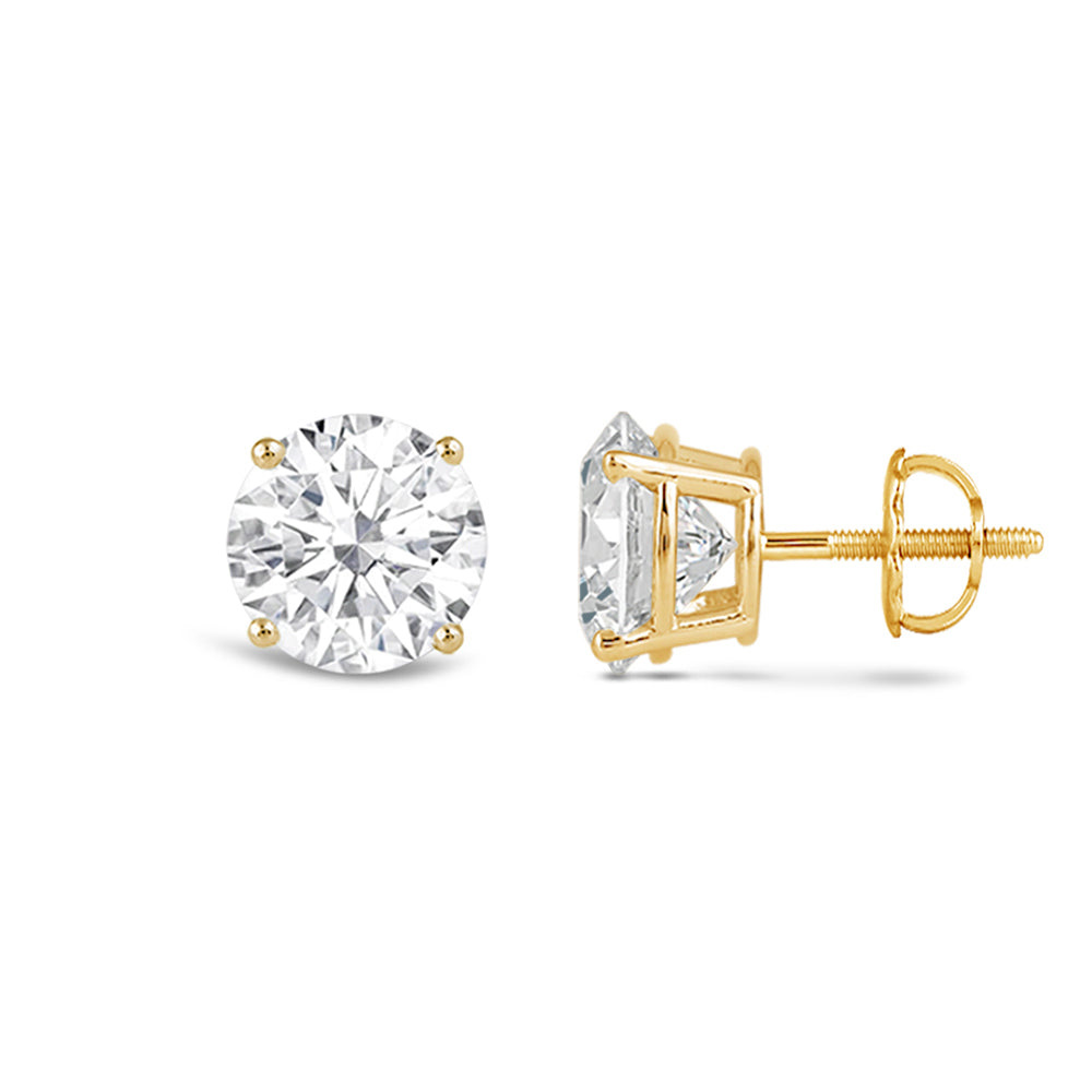 Premium Round Diamond Four Prong Studs (E/F VS+) with 14KT Yellow Gold / Lab / 2 Cut Diamond in 14KT Yellow Gold / Lab / 2 view 4
