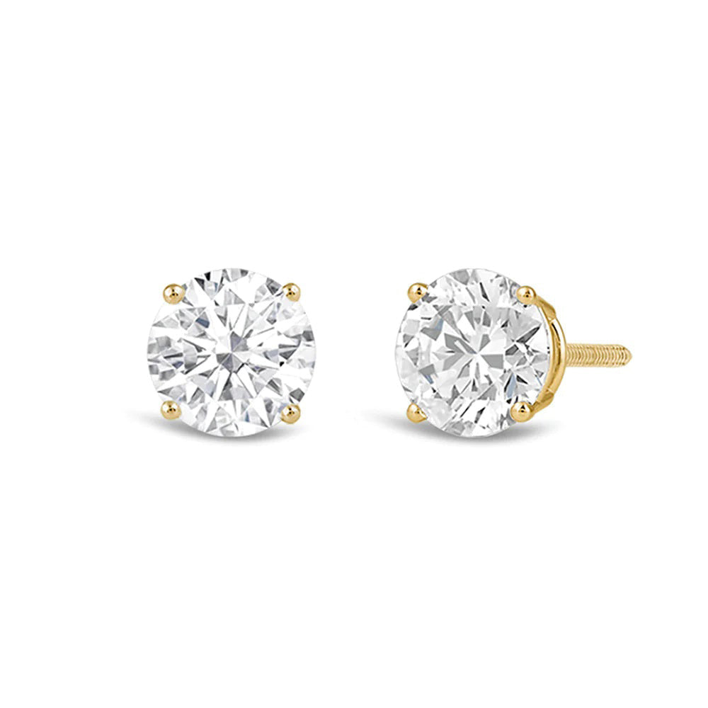 Premium Round Diamond Four Prong Studs (E+ VS+) with 14KT Yellow Gold / Lab / 2 Cut Diamond in 14KT Yellow Gold / Lab / 2 view 2
