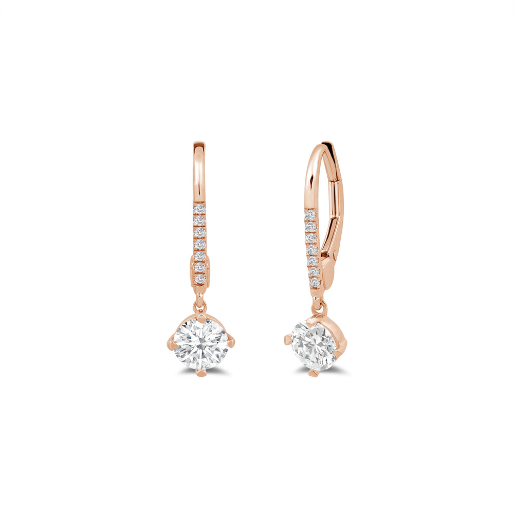 Studded Leverback Round Kite Set Diamond Dangler Earrings with 14KT Rose Gold / Lab / 1 1/10 Cut Diamond in 14KT Rose Gold / Lab / 1 1/10 view 1
