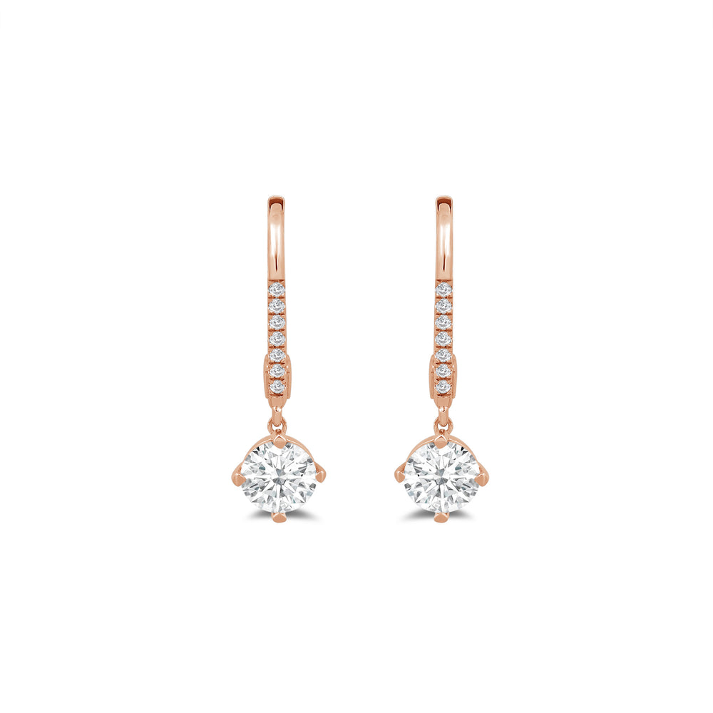 Studded Leverback Round Kite Set Diamond Dangler Earrings with 14KT Rose Gold / Lab / 1 1/10 Cut Diamond in 14KT Rose Gold / Lab / 1 1/10 view 2
