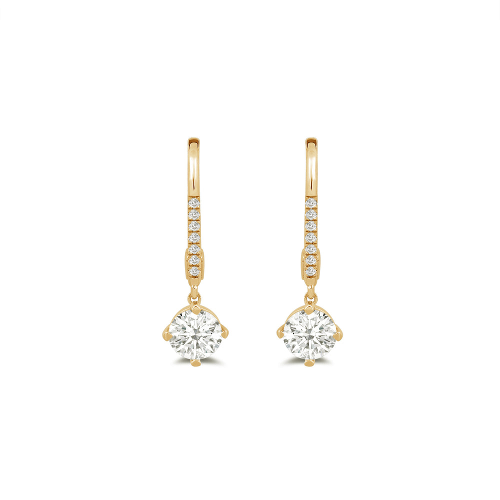 Studded Leverback Round Kite Set Diamond Dangler Earrings with 14KT Yellow Gold / Lab / 1 1/10 Cut Diamond in 14KT Yellow Gold / Lab / 1 1/10 view 2
