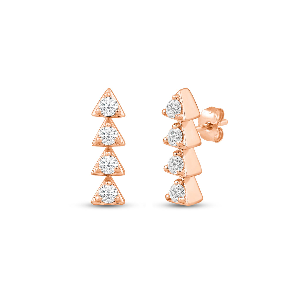 Dainty Diamond Line Stud Earrings with 14KT Rose Gold / Lab / 1/6 Cut Diamond in 14KT Rose Gold / Lab / 1/6 view 1
