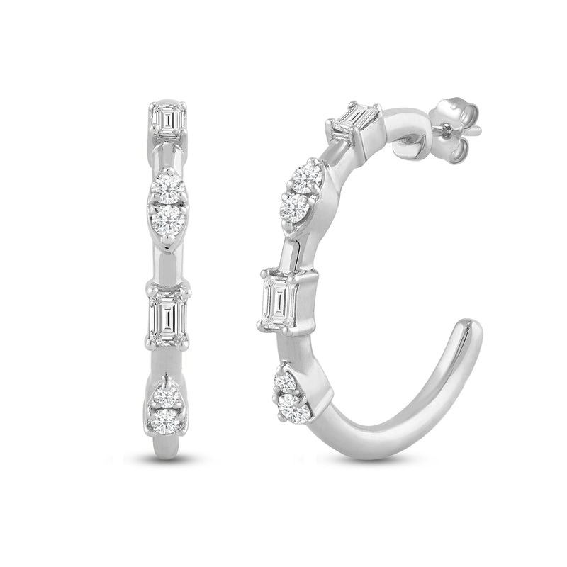 Baguette and Diamond Cluster Hoop Earrings