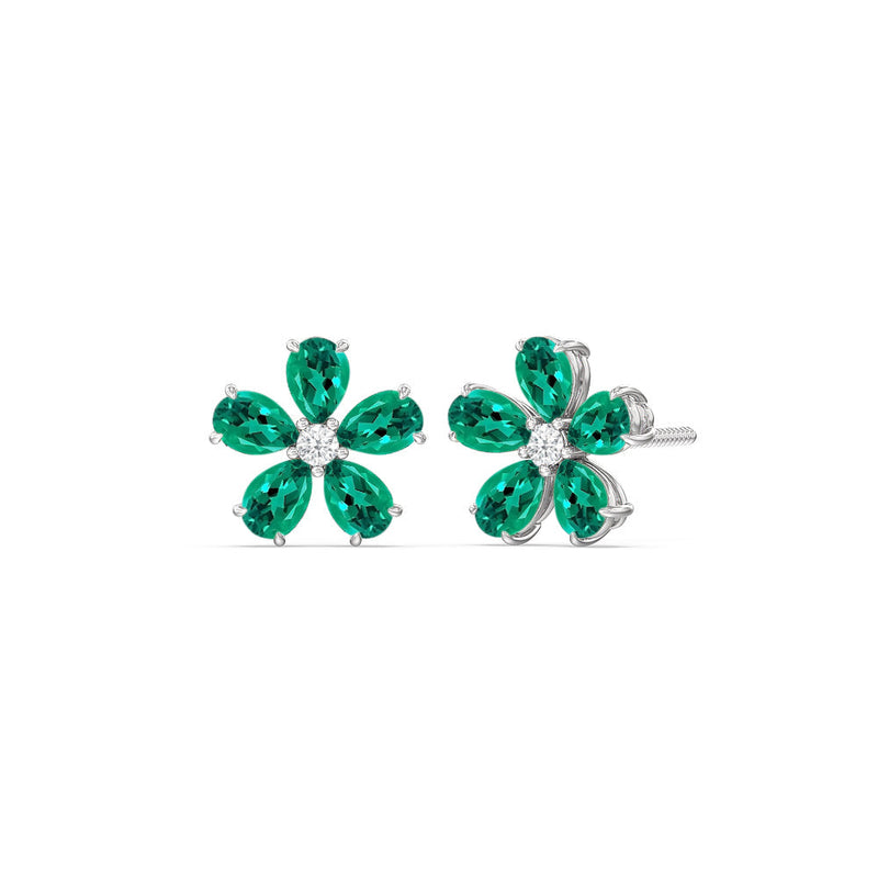 Emerald and Diamond Daisy Studs