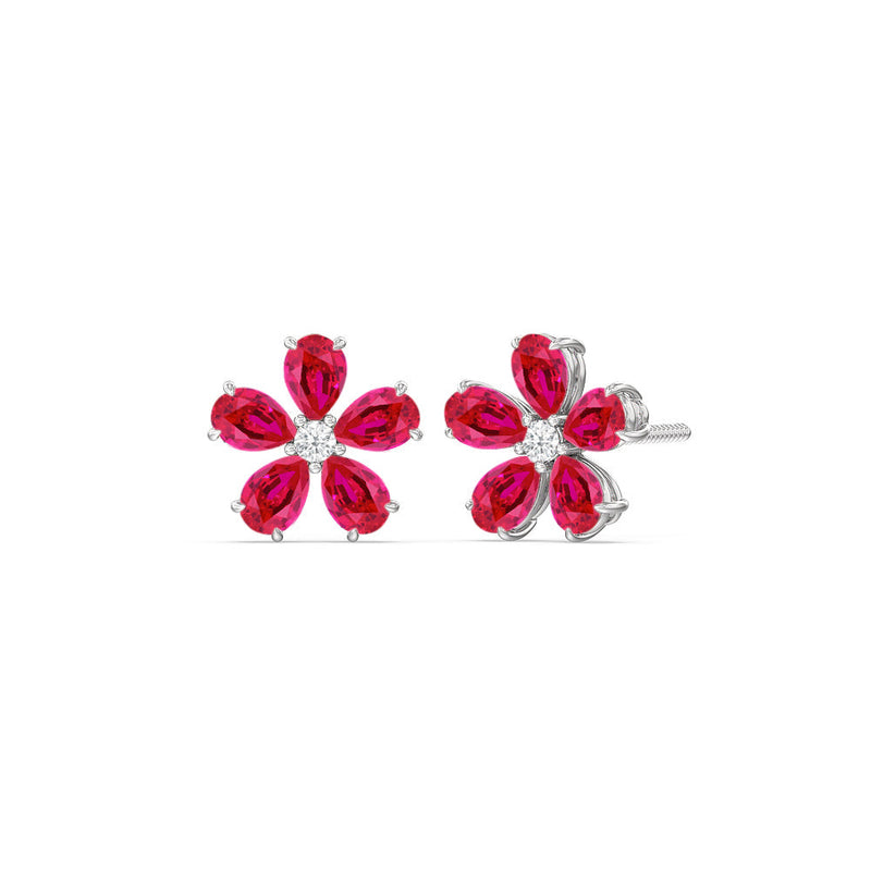 Ruby and Diamond Daisy Studs