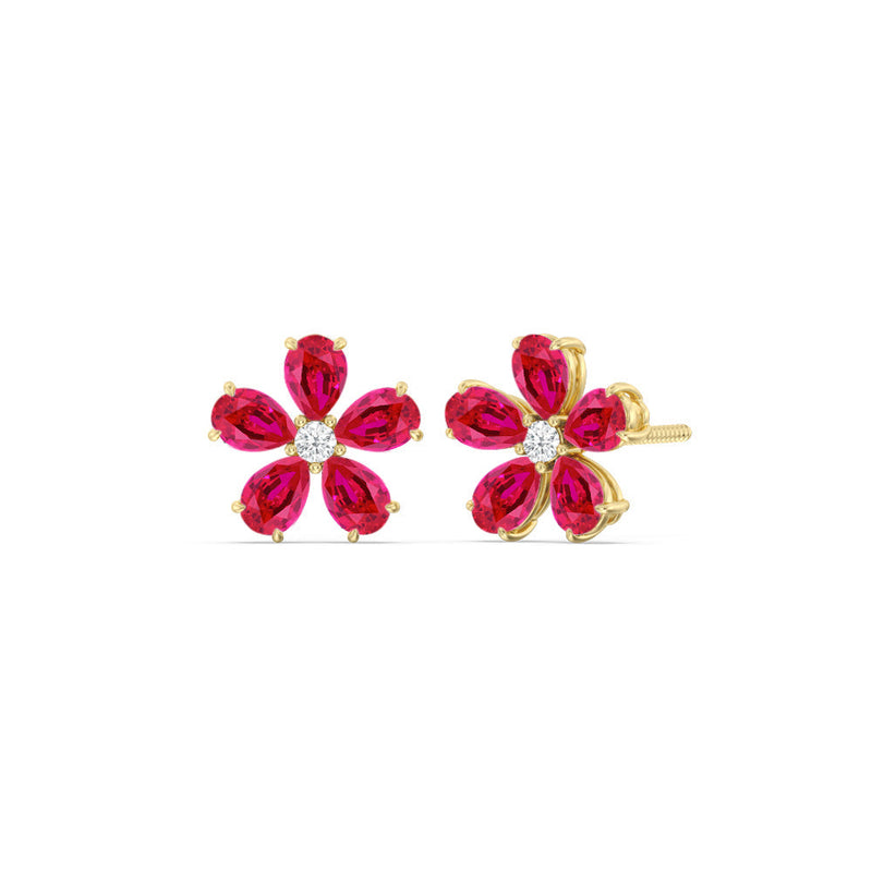 Ruby and Diamond Daisy Studs